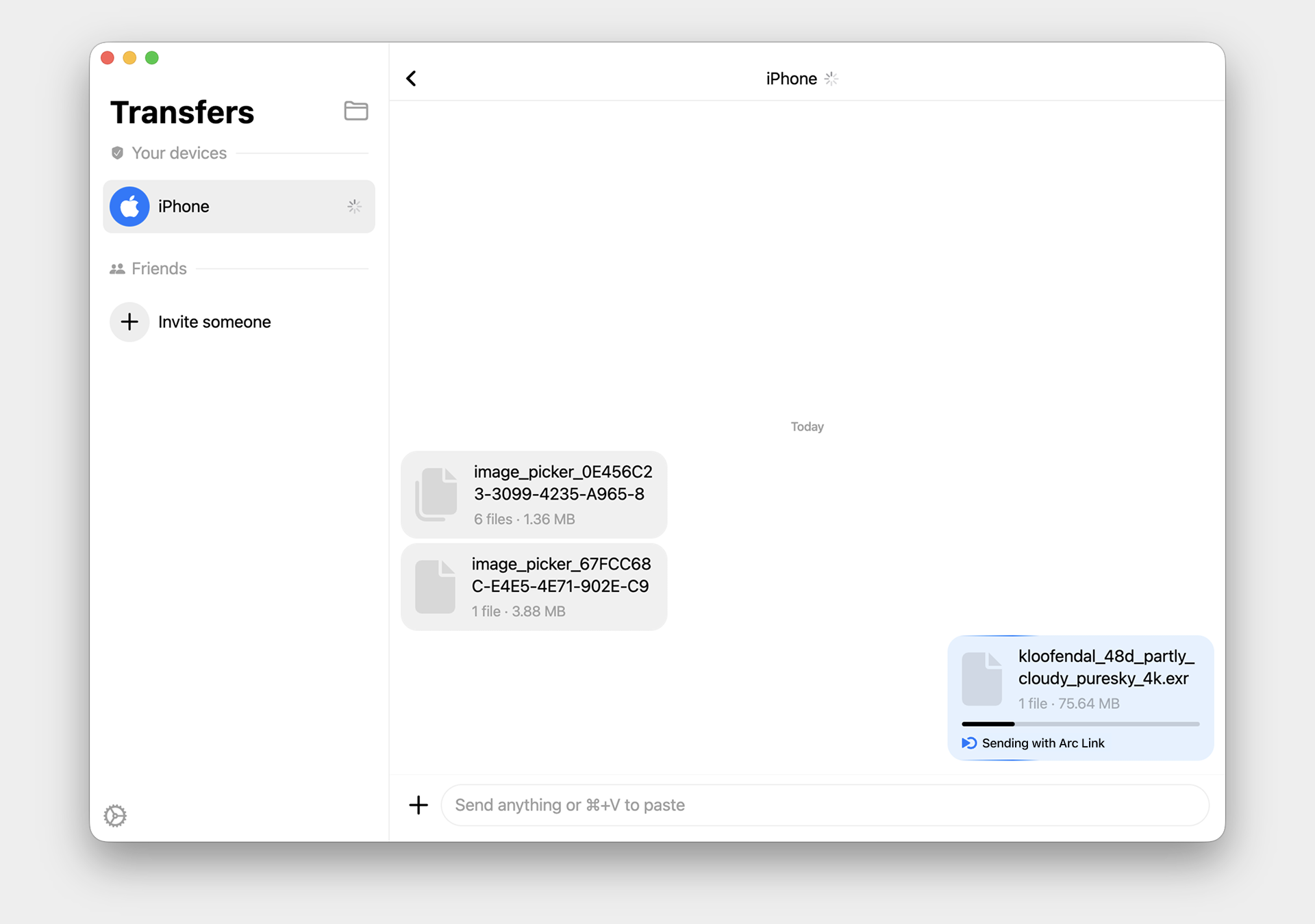 Arc desktop file transfer flow